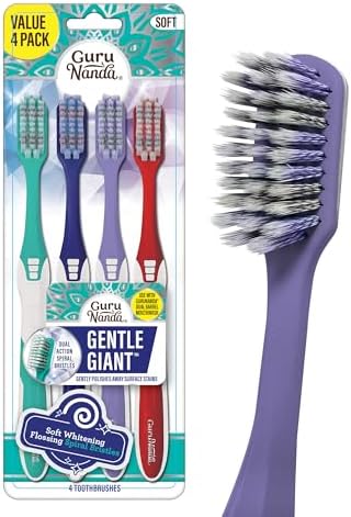 GuruNanda Whitening Toothbrush with Flossing Spiral Bristles & Rubberized Ergonomic Handle for Non-Slip Grip, Helps in Teeth Whitening & Polishing - 1 Ct GuruNanda