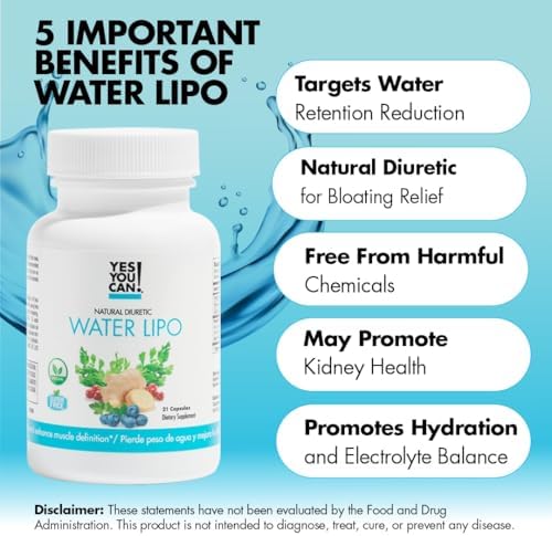 Yes You Can! Natural Water Lipo Pills - Diuretic Cleanse with Electrolytes & Vitamins - Helps with Water Retention - Gluten-Free, 21 Capsules (Капсулы) Per Bottle Yes You Can!