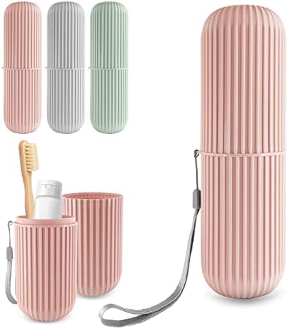 Travel Case for Toothbrush, Toothpaste and Makeup Brushes, Toothbrush holders travel. Portable Holder for Home, School, Camping and Bathroom(Pink) GEYNA