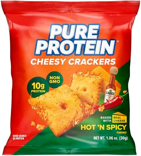 Pure Protein Cheesy Crackers, Cheddar, High Protein Snack, 10G Protein, 1.06 Oz (Pack of 12) Pure Protein