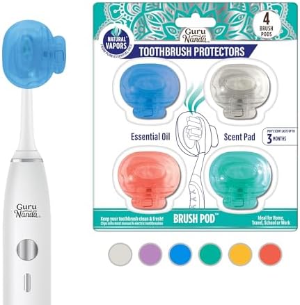 GuruNanda Brush Pods (1 Pack) - Toothbrush Head Cover for Manual & Electric Brushes - Clip-On Plastic Toothbrush Protector with Natural Essential Oil Vapors - Colors Varies GuruNanda