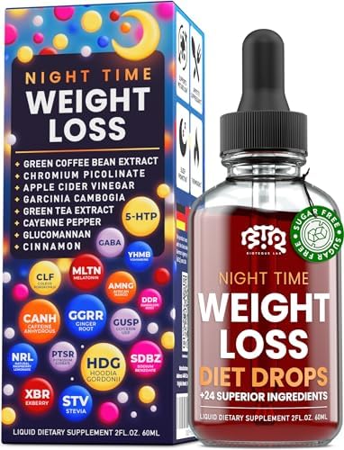 Night Time Weight Loss Diet Drops (Капли) - Appetite Control, Fat Burner, Metabolism Booster - Apple Cider Vinegar - Cinnamon - Cayenne Pepper BIOTEQUELAB