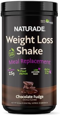 Naturade Plant-Based Weight Loss Shake, 25g Protein, 6g Dietary Fiber, Gluten & Soy Free – Chocolate Fudge 18 Servings (Порции) Naturade