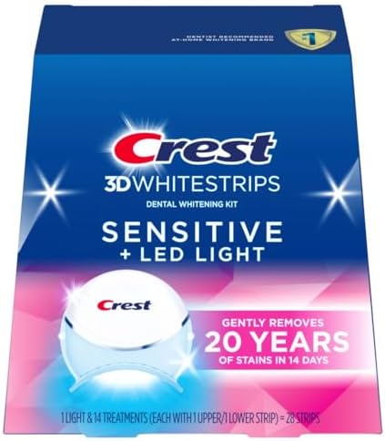 Crest 3DWhitestrips Sensitive + LED Light Teeth Whitening Kit, 14 Treatments, Gently Removes 20 Years of Stains Crest