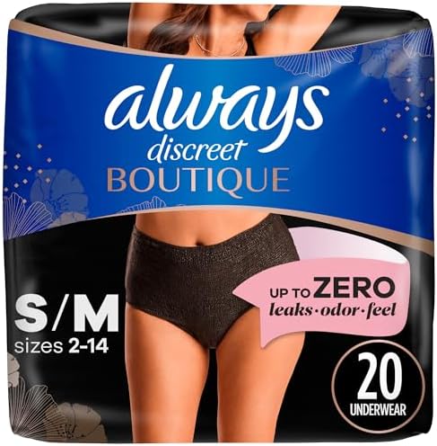 Always Discreet Boutique Incontinence and Postpartum Underwear for Women, Maximum Protection, S/M, Black, 20 Count (Packaging May Vary) Always Discreet