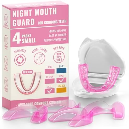 4 Pack Blue Kids Mouth Guard for Grinding Teeth, Moldable Kid Mouth Guard for Clenching Teeth at Night, Comfortable Mouthguard Stops Bruxism, TMJ Bokzen