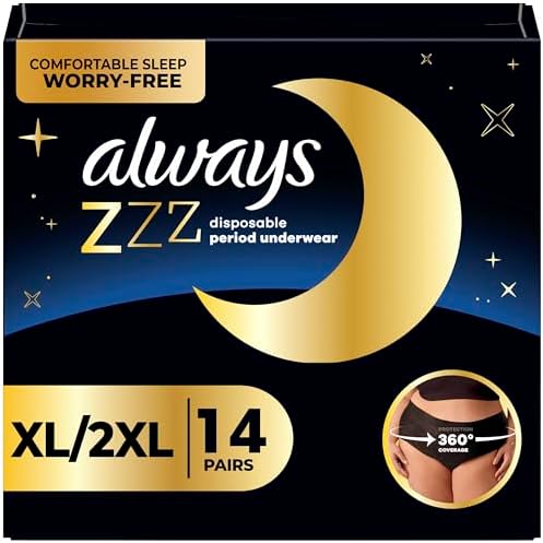 Always ZZZ Overnight Disposable Period Underwear for Women Size XL-2XL, 360° Coverage for Worry-Free Nights and Comfortable Sleep Period Protection, 7 Count x 2 Pack (14 Count Total) Always