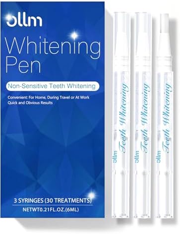 Ollm Teeth Whitening Pen Gel - 3 Pcs Tooth Whitening Gel Professional, 20+ Uses, Effective＆Painless, No Sensitivity, Easy to Use, Beautiful White Smile Tooth Whitener for Home, Travel Ollm