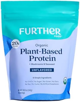 Further Food Organic Vegan Protein Powder (Порошок) Unflavored (Без вкуса) - 20g of Plant Based Protein, Organic Protein Powder with Mushrooms & Seaweed, Vegan, Non GMO, Gluten Free, Dairy Free 19.05 Oz Further Food