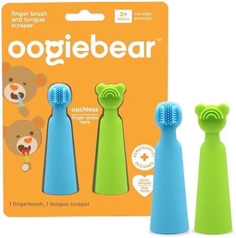 oogiebear Baby Finger Brush & Tongue Scraper - Gentle Oral Care, Soft Silicone, BPA-Free, for Infants & Toddlers Oogiebear