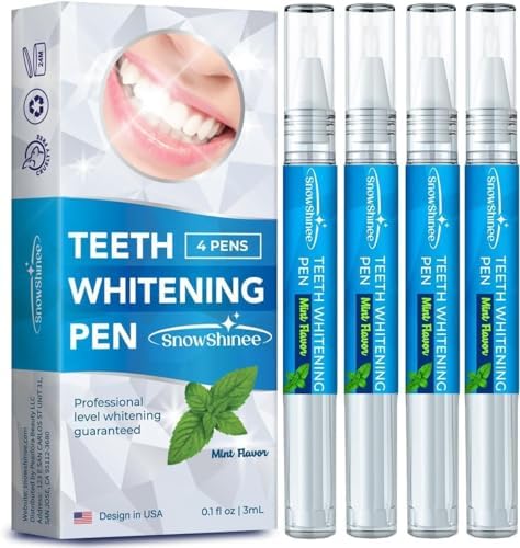 Teeth Whitening Pen Gel: 4 Pcs Tooth White Gel for a Beautiful Smile Night and Day - Advanced Whitener Refill - Instant Stain Remover, Easy for Sensitive Teeth Care 50+ Uses Snowshinee