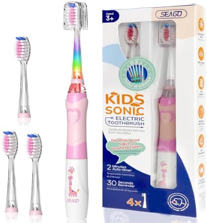 Kids Electric Toothbrush for Ages 4-12 Years ，4 Modes with Memory，Color Led Lights,24,000 Vibrations with 2 Minute Timer 30 Seconds Reminder（Green） Generic