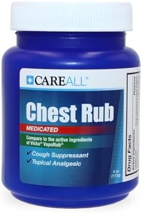 CareAll Medicated Chest Rub 4 oz (Унции). Topical Analgesic and Cough Suppressant. Provides Relief to Throat, Chest and Sinuses from Cough, Cold, and Congestion CareAll