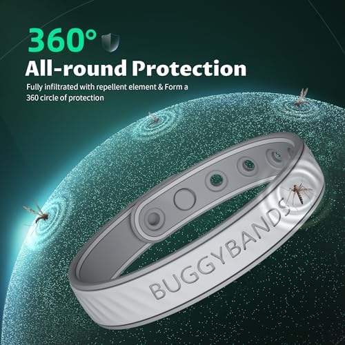 Mosquito Repellent Bracelets, 2 Pack Silicone Mosquito Repellent Bands with DEET Free, Natural & Waterproof Bug Wristbands for Kids and Adults, Outdoor Traveling Protection (Black&Grey) BuggyBands