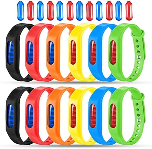 Mosquito Repellent Bracelets 12 Pack, Individually Wrapped Mosquito Repellent Bands for Kids and Adults, Deet Free Mosquito Repellent Wristbands with 12 Extra Refills BuggyBands