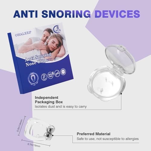 Anti Snoring Devices,Snore Stopper with Adjustable Magnet, Silicone Nose Clip Stop Snoring, Effective to Relieve Snoring, Snoring Solution Comfortable and Quieter Sleep, Clear, M OHALEEP