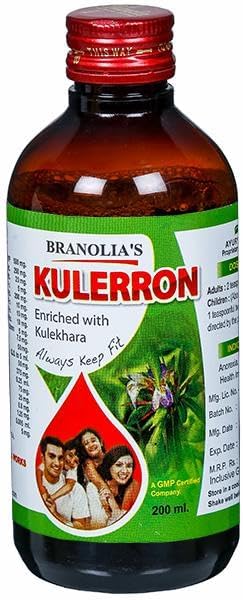 Kulerron Syrup, Herbal Hemoglobin Booster Juice, Hygrophila auriculata Syrup, 200 ml, Kulekhara Plus Syrup for Increasing Hemoglobin Naturally, Branolia Kulerron Syrup 200 ml Generic