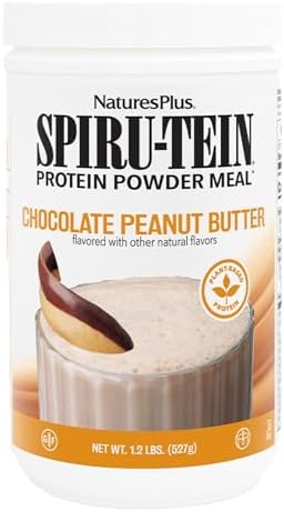 Natures Plus SPIRU-TEIN Shake - Chocolate Peanut Butter - 2.3 lbs, Spirulina Protein Powder (Порошок) - Plant Based Meal Replacement, Vitamins & Minerals for Energy - Vegetarian, Gluten-Free - 34 Servings (Порции) Natures Plus