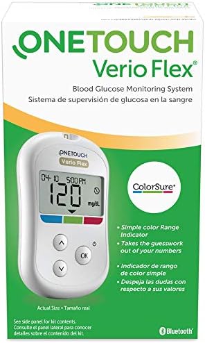 OneTouch Verio Flex Blood Glucose Meter For Sugar Test Kit | Includes Blood Glucose Monitor, Lancing Device, 10 Sterile Lancets, and Carrying Case OneTouch