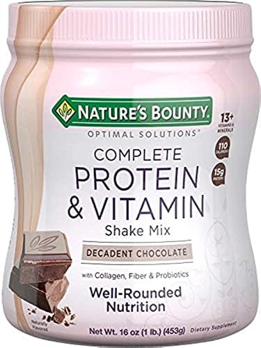 Complete Protein & Vitamin Shake Mix by Nature's Bounty Optimal Solutions, Contains Vitamin C for Immune Health, Decadent Chocolate Flavor, 1 lb (Фунты) Nature's Bounty