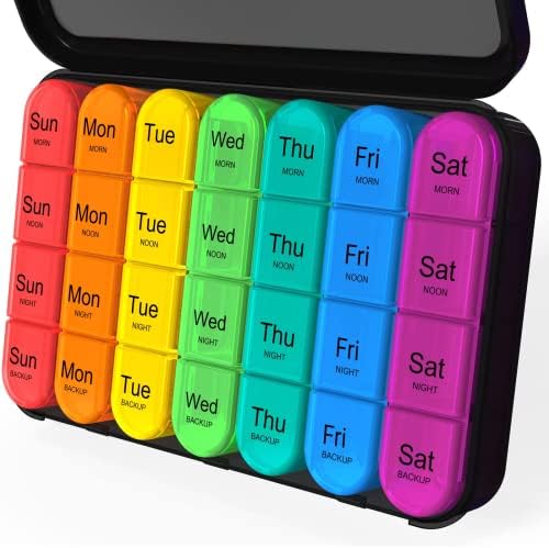 Daviky Pill Organizer 4 Times a Day - Pill Box 7 Day, Large Weekly Medicine Pill Organizer for Travel with Removable Individual Containers, Pill Case to Hold Daily Vitamins, Supplements and Medication Daviky