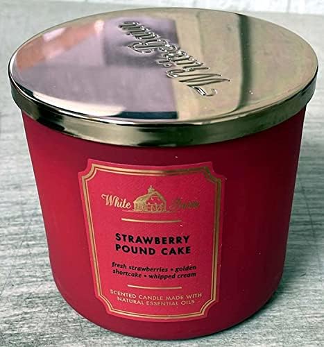 Bath and Body Works, White Barn 3-Wick Candle w/Essential Oils - 14.5 oz - 2021 Core Scents! (Strawberry Pound Cake) Bath & Body Works