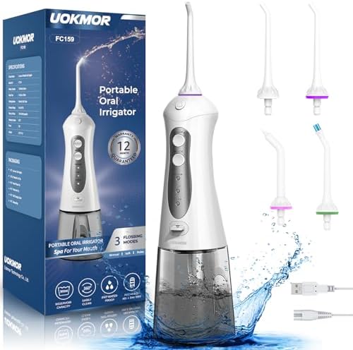 Water Flosser Cordless Teeth Pick: Portable Adults Dental Oral Irrigator for Travel Flossers Cleaning Picks 300ML Uokmor