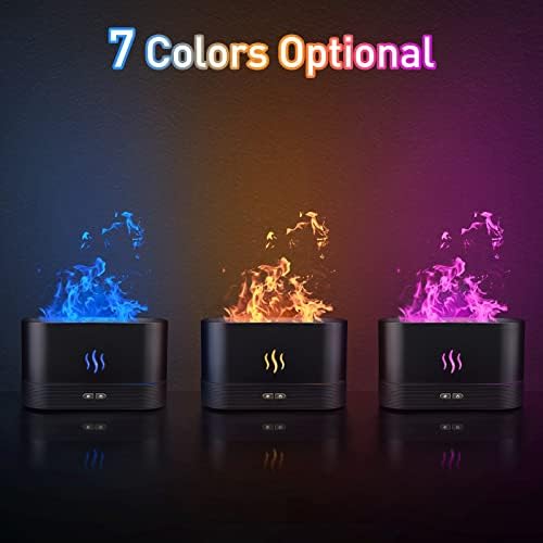 Colorful Flame Air Aroma Diffuser Humidifier, Upgraded 7 Flame Colors Noiseless Essential Oil Diffuser for Home,Office,Yoga with Auto-Off Protection 180mL (8Hours Black) Senmul