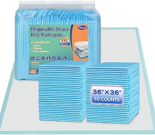 Disposable Bed Pads 36'' X 36'' Heavy Duty Underpads Extra Large Incontinence Pads for Unisex Adult, Senior, Kids and Pet (30 Count) MILDPLUS