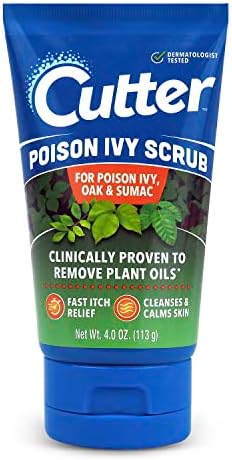 Cutter Poison Ivy, Oak and Sumac Scrub, Removes Poisonous Plant Oils That Cause Rash and Itching, Made with Vitamin E, Fast Itch Relief, Cleanses and Calms Skin, and Natural Exfoliating Beads Cutter