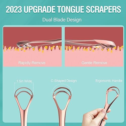 RONAVO Tongue Scraper for Adult with Thick Tongue Coating, Dual Scraping Head Design for Deep Clean, Stainless Steel Tongue Cleaner, Bad Breath Gone, Help Improve Oral Hygiene Ronavo