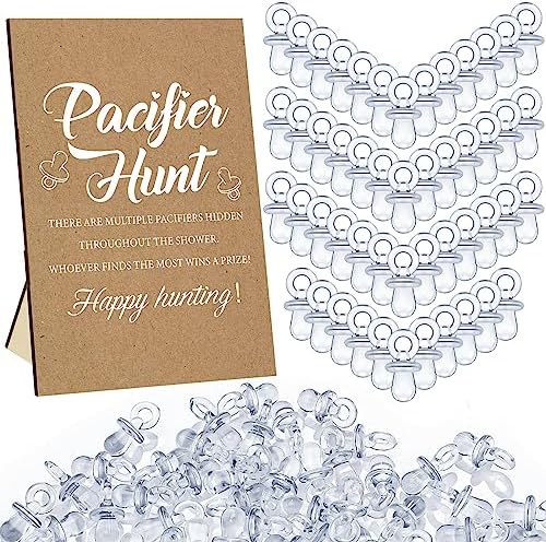 Thyle 51 Pcs Pacifier Hunt Baby Shower Games Include Baby Pacifier Hunt Sign and 50 Acrylic Baby Pacifiers Baby Pacifiers for Baby Shower Game Gift Sets Gender Reveal(Fall Pumpkin) Thyle