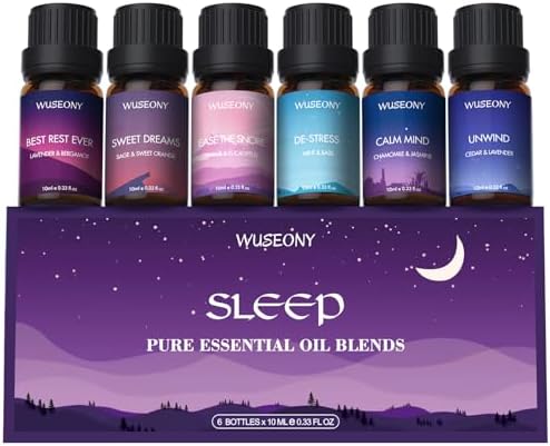 Sleep Essential Oils Set for Diffusers for Home, Set of 6 Essential Oil Blend Aromatherapy - Eucalyptus, Jasmine, Orange, Lavender, Cedar, Mint Wuseony