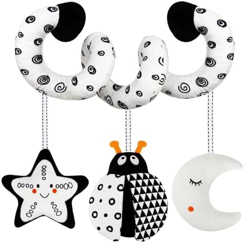 TSYAN Car Seat Toys for Babies 0-6 Months, Hanging Rattle Toys for Crib Mobile, Baby Spiral Hanging Stroller Black and White High Contrast Baby Toys for Newborn 0 3 6 9 12 Months Baby Boys Girls-BEE TSYAN