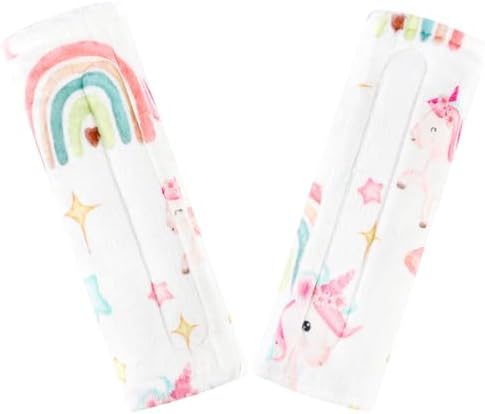 Baby Car Seat Strap Cover 2 Pack Unicorn Car Seat Straps Shoulder Pads, Seat Belt Cushions Pads for Infant Car Seats, Stroller, Pushchair Pea Pod