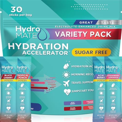 HydroMATE Electrolytes Powder (Порошок) No Sugar Keto Party Favors Sugar Free Hydration Packets (Пакеты ) Sticks with Vitamin C Variety Pack 30 Count NatureWorks