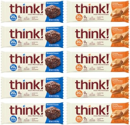 Generic Think High Protein Bars - Creamy Peanut Butter & Chocolate Brownie, 20g Protein, 0g Sugar, No Artificial Sweeteners, Gluten Free, GMO-Free, 2.1 Ounce bars, (18 Pack) Generic