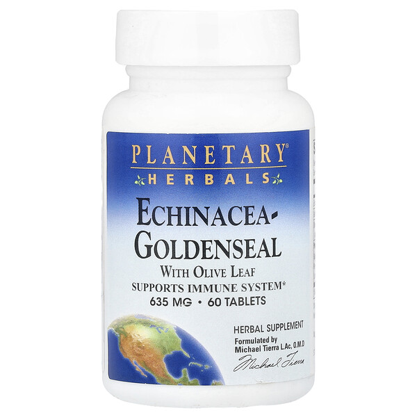 Echinacea-Goldenseal with Olive Leaf, 635 mg, 60 Tablets (Таблетки) (317 mg per Tablet) Planetary Herbals