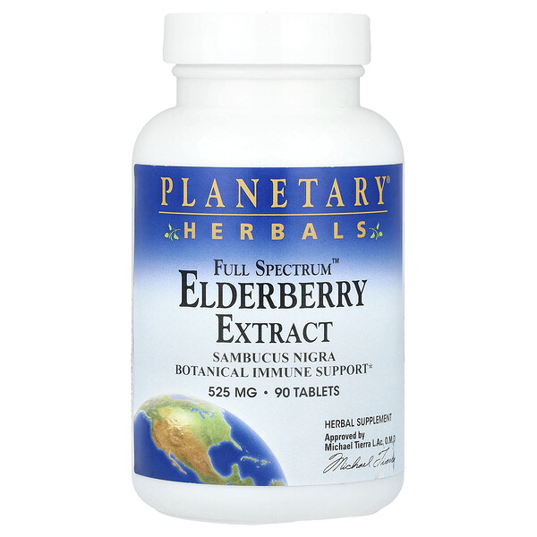 Full Spectrum™ Elderberry Extract, 1,050 mg, 90 Tablets (Таблетки) (525 mg per Tablet) Planetary Herbals