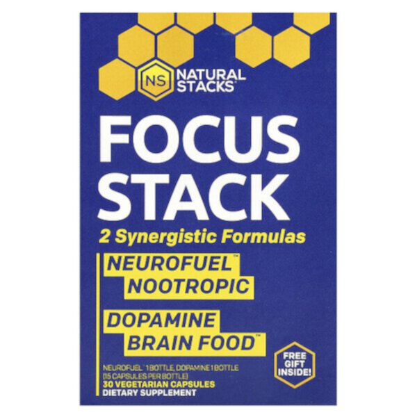 Focus Stack, 2 Bottles, 15 Vegetarian Capsules (Вегетарианские капсулы) Each Natural Stacks