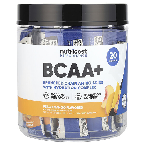 Performance, BCAA+, Peach Mango, 20 Packets (Пакеты ), 0.5 oz (Унции) (13 g) Each Nutricost