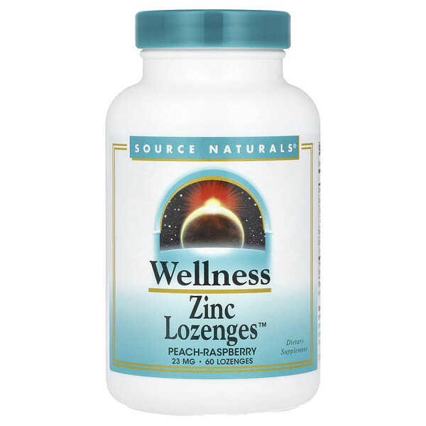 Wellness Zinc Lozenges (Пастилки)™, Peach-Raspberry, 23 mg, 60 Lozenges Source Naturals