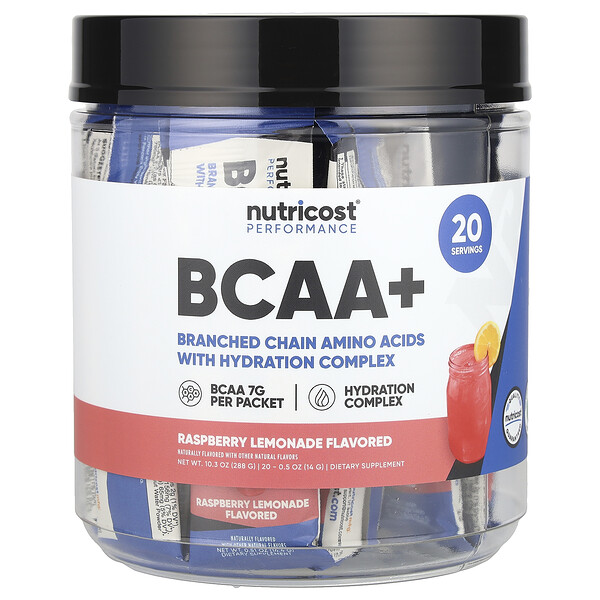 Performance, BCAA+, Raspberry Lemonade, 20 Packets (Пакеты ), 0.5 oz (Унции) (14 g) Each Nutricost