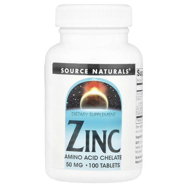 Zinc, 50 mg, 100 Tablets (Таблетки) Source Naturals