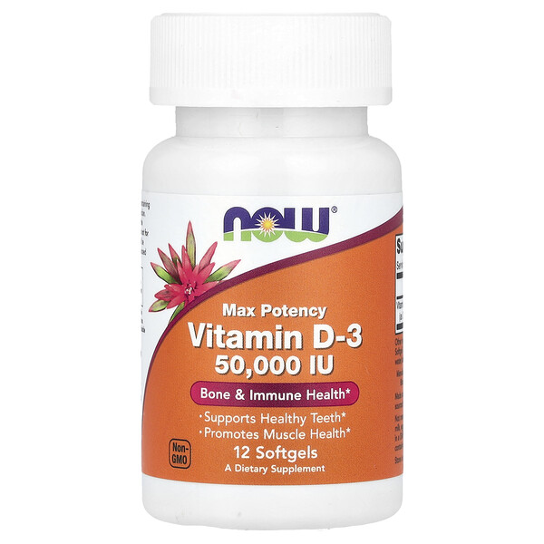 Vitamin D-3, Max Potency, 50,000 IU, 12 Softgels (Мягкие капсулы) NOW Foods