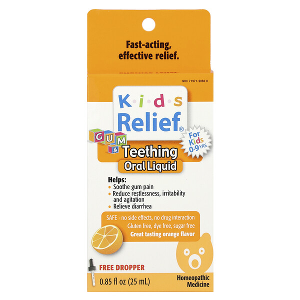 Kids Relief®, Gum & Teething Oral Liquid (Жидкость), 0-9 Years, Orange, 0.85 fl oz (Жидкие унции) (25 ml) Homeolab USA