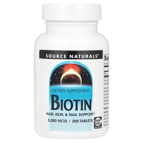 Biotin, 5,000 mcg , 200 Tablets (Таблетки) Source Naturals