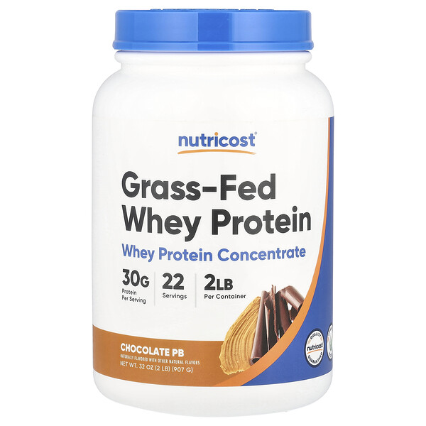 Grass-Fed Whey Protein Concentrate, Chocolate PB, 2 lbs (907 g) Nutricost