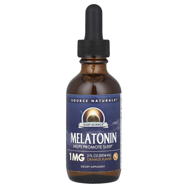 Melatonin, Orange , 1 mg , 2 fl oz (Жидкие унции) (59.14 ml) Source Naturals