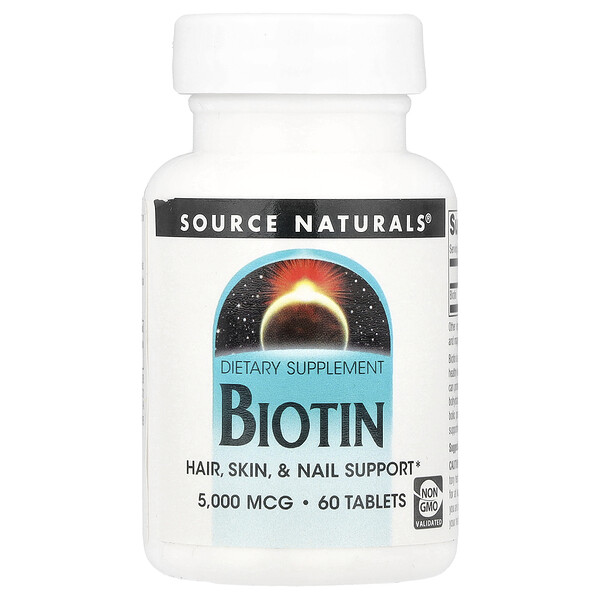 Biotin, 5,000 mcg , 60 Tablets (Таблетки) Source Naturals